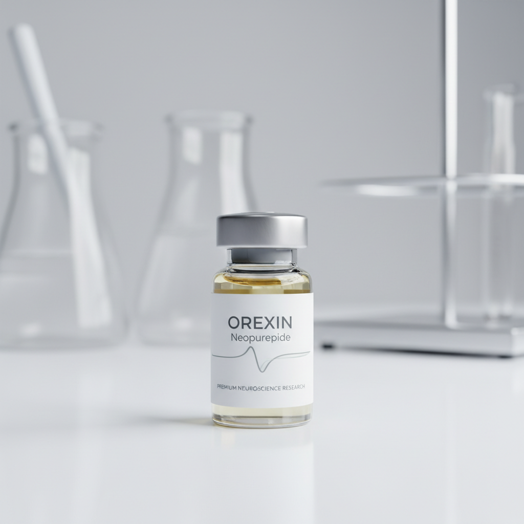 Orexin-A neuropeptide vial on white background