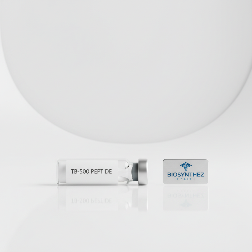 TB-500 peptide vial on white background