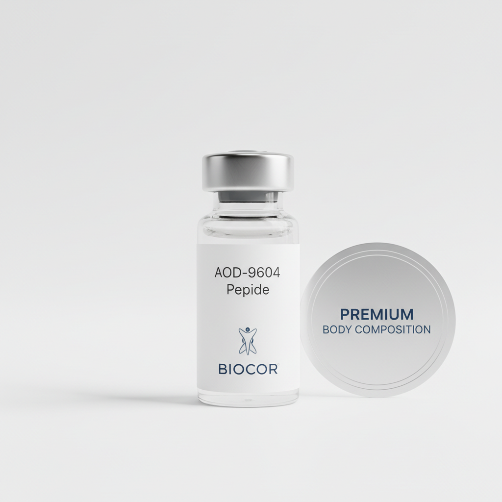 AOD-9604 peptide vial on white background